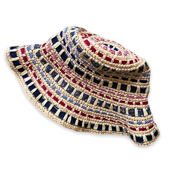 Vintage Accessories Vintage Straw Bucket Hat Mixed Media Ribbon Y2k Patchwork Poshmark